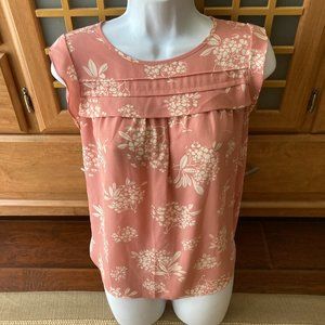 LOFT Salmon Pink & Cream Sleeveless Blouse with Ruffle Front  X Small